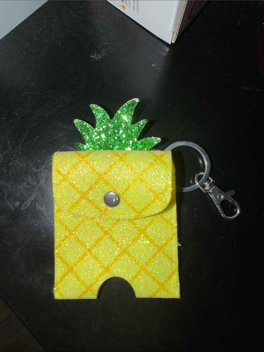 Pineapple Yellow Glitter Card Keychain with Snap Closure